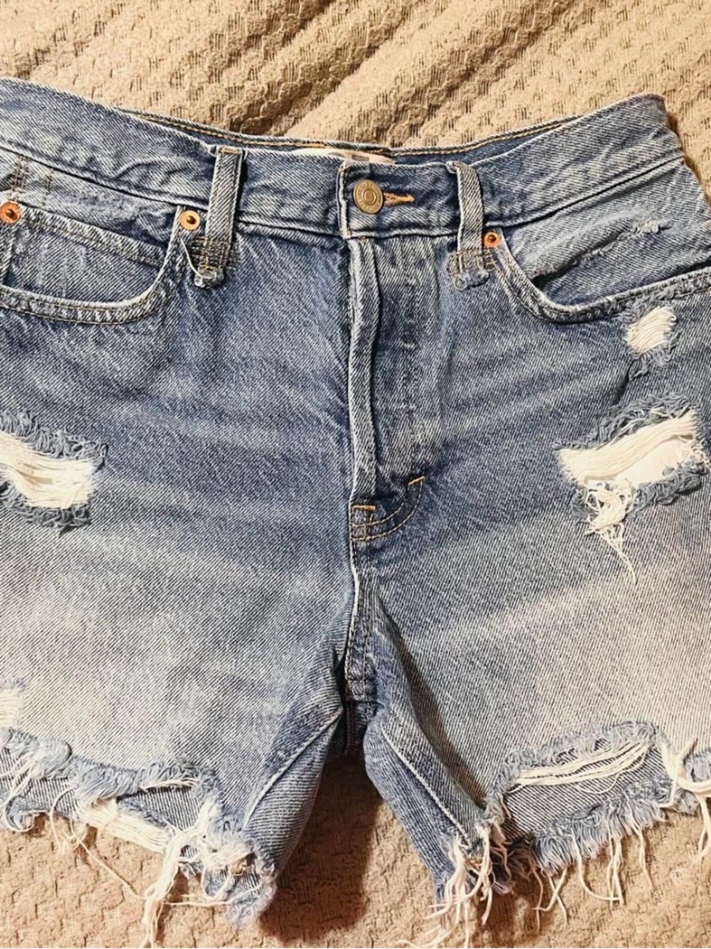 We The Free Light Blue Distressed Denim Shorts
